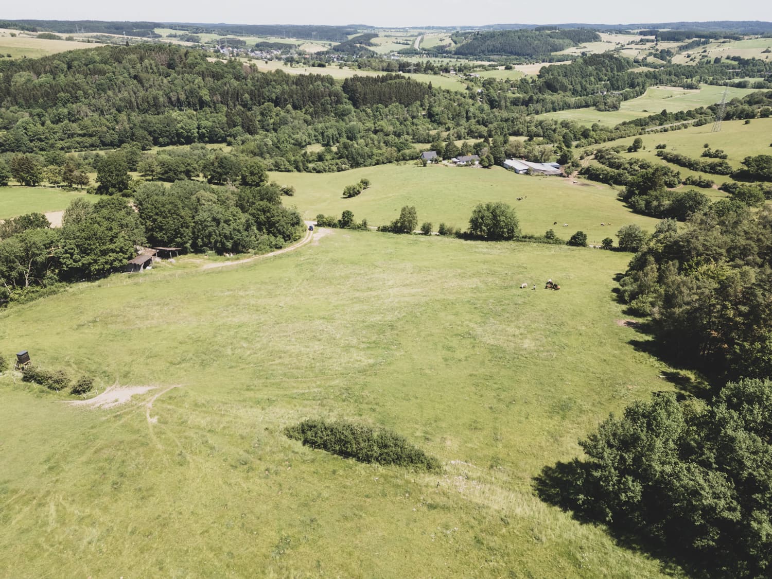Luftaufnahme von Hof Liberté – 45 Hektar Weideland in der Eifel
